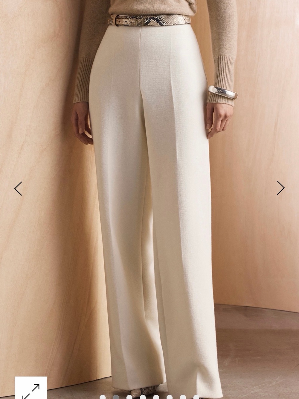 The Fold London Fitzroy Textured Wool Straight Flared Trousers Ivory